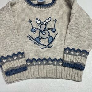 Cozy Beige and Blue Moose Knit Sweater